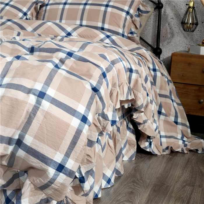 91家纺网 家纺一手货源 找家纺 福丽莱 全棉色织水洗棉四件套1.8m床（床裙款）丽维斯-蓝