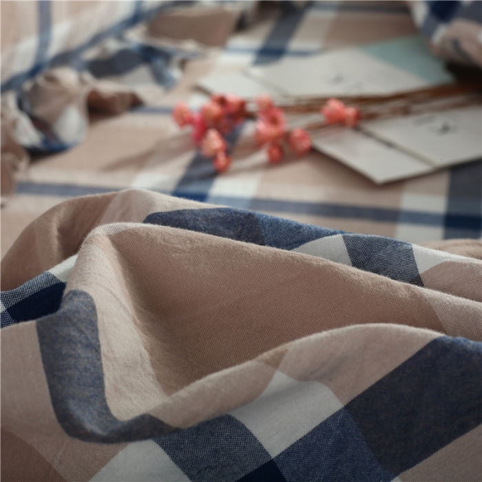 91家纺网 家纺一手货源 找家纺 福丽莱 全棉色织水洗棉四件套1.8m床（床裙款）丽维斯-蓝