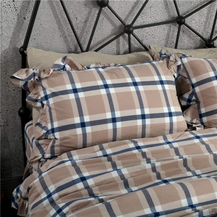 91家纺网 家纺一手货源 找家纺 福丽莱 全棉色织水洗棉四件套1.8m床（床裙款）丽维斯-蓝