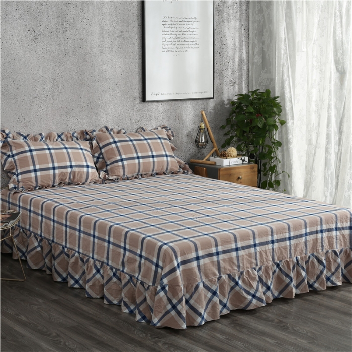 91家纺网 家纺一手货源 找家纺 福丽莱 全棉色织水洗棉四件套1.8m床（床裙款）丽维斯-蓝