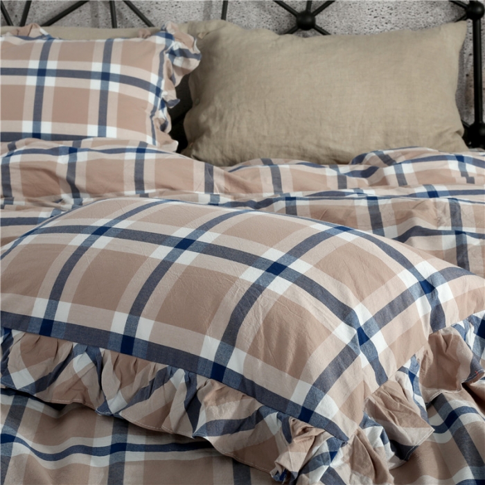 91家纺网 家纺一手货源 找家纺 福丽莱 全棉色织水洗棉四件套1.8m床（床裙款）丽维斯-蓝