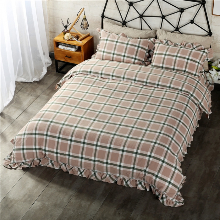 91家纺网 家纺一手货源 找家纺 福丽莱 全棉色织水洗棉四件套1.8m床（床裙款） 丽维斯-绿