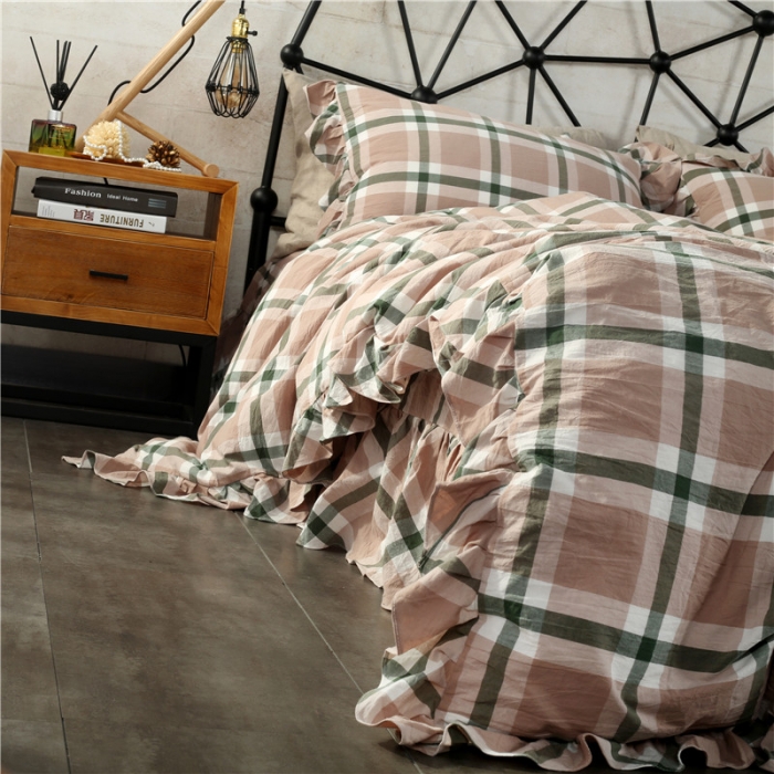 91家纺网 家纺一手货源 找家纺 福丽莱 全棉色织水洗棉四件套1.8m床（床裙款） 丽维斯-绿