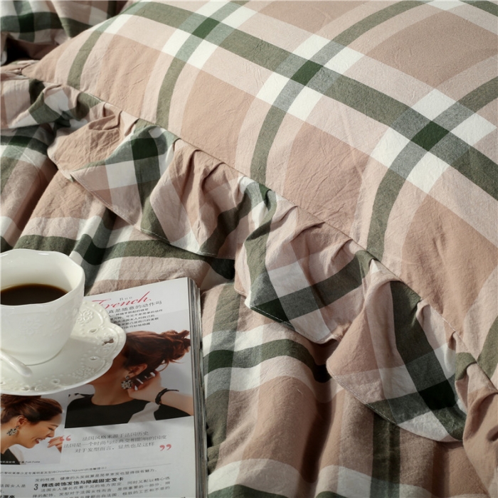 91家纺网 家纺一手货源 找家纺 福丽莱 全棉色织水洗棉四件套1.8m床（床裙款） 丽维斯-绿