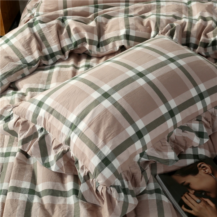 91家纺网 家纺一手货源 找家纺 福丽莱 全棉色织水洗棉四件套1.8m床（床裙款） 丽维斯-绿