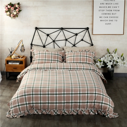 福丽莱  全棉色织水洗棉四件套1.8m床（床裙款）丽维斯-绿