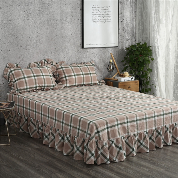 91家纺网 家纺一手货源 找家纺 福丽莱 全棉色织水洗棉四件套1.8m床（床裙款） 丽维斯-绿