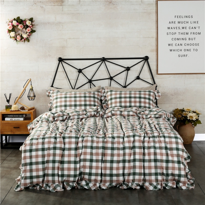 91家纺网 家纺一手货源 找家纺 福丽莱 全棉色织水洗棉四件套1.8m床（床裙款） 莫里斯-绿