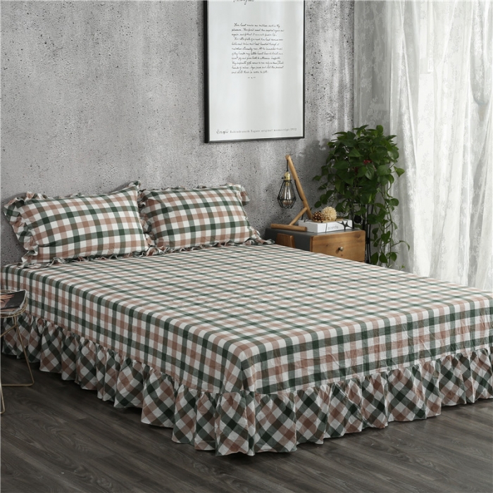 91家纺网 家纺一手货源 找家纺 福丽莱 全棉色织水洗棉四件套1.8m床（床裙款） 莫里斯-绿