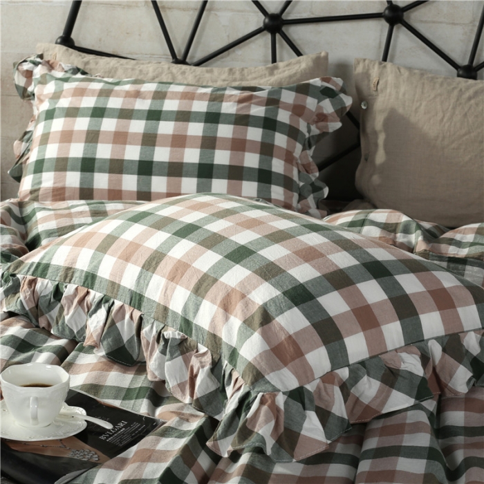 91家纺网 家纺一手货源 找家纺 福丽莱 全棉色织水洗棉四件套1.8m床（床裙款） 莫里斯-绿