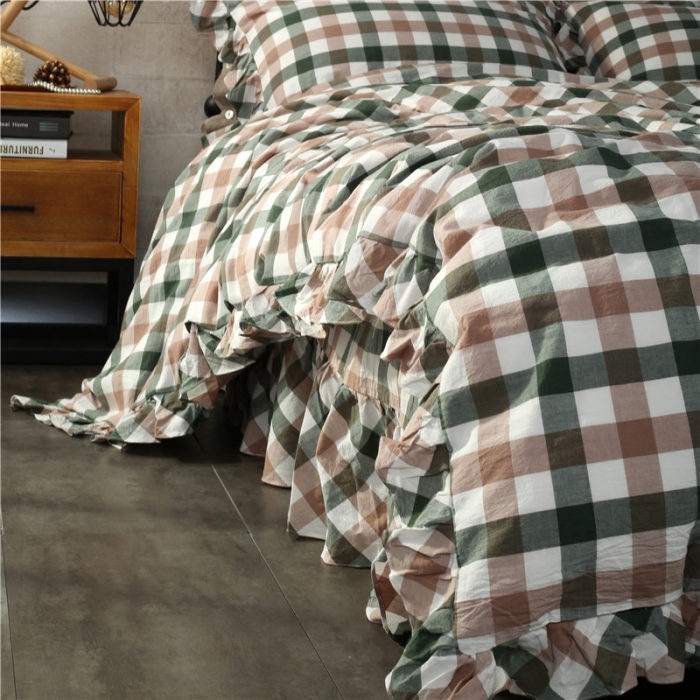 91家纺网 家纺一手货源 找家纺 福丽莱 全棉色织水洗棉四件套1.8m床（床裙款） 莫里斯-绿