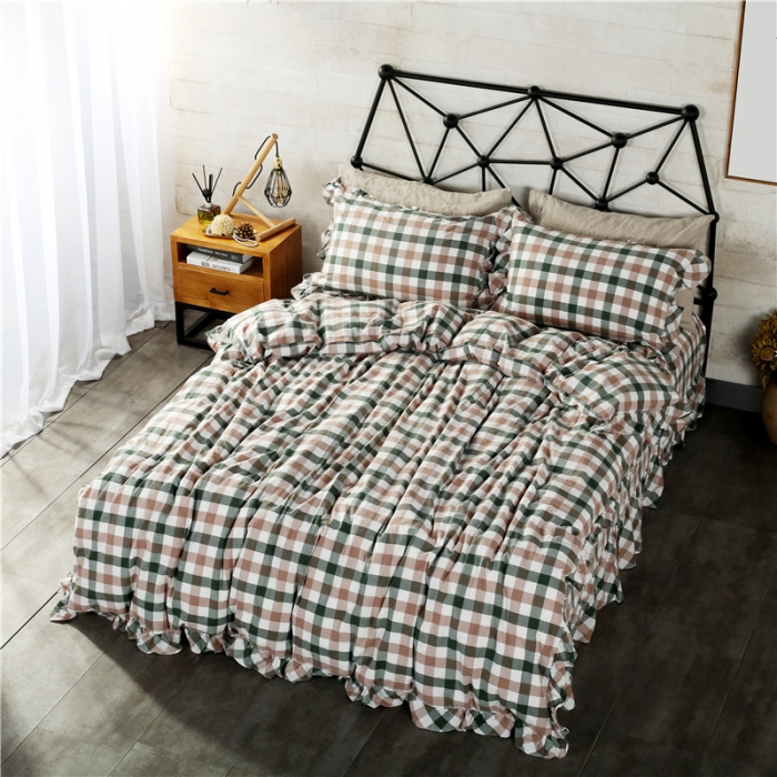 91家纺网 家纺一手货源 找家纺 福丽莱 全棉色织水洗棉四件套1.8m床（床裙款） 莫里斯-绿