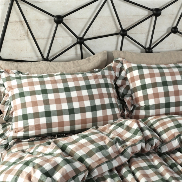 91家纺网 家纺一手货源 找家纺 福丽莱 全棉色织水洗棉四件套1.8m床（床裙款） 莫里斯-绿