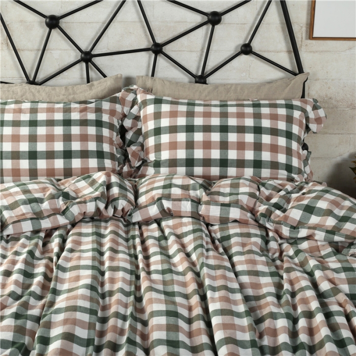 91家纺网 家纺一手货源 找家纺 福丽莱 全棉色织水洗棉四件套1.8m床（床裙款） 莫里斯-绿