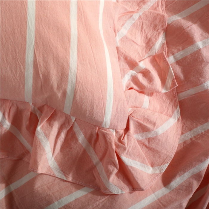 91家纺网 家纺一手货源 找家纺 福丽莱 全棉色织水洗棉四件套1.8m床（床裙款）莫妮卡-粉