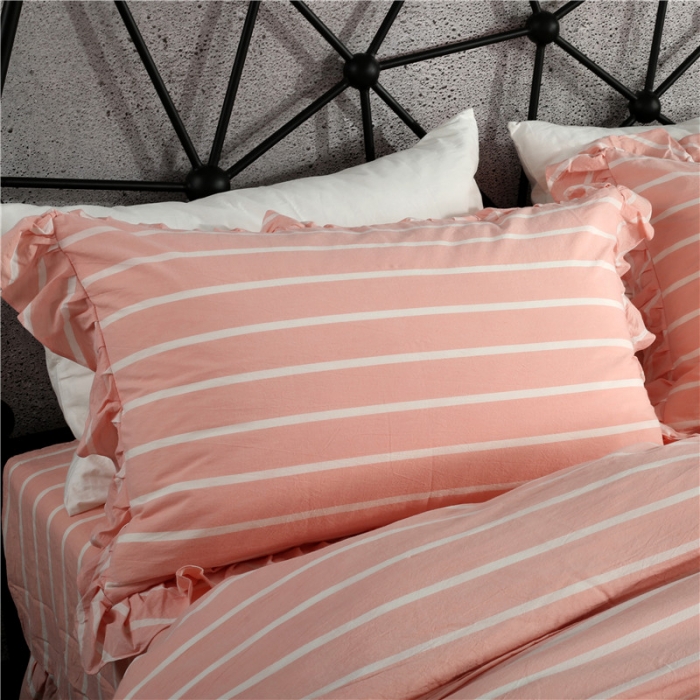 91家纺网 家纺一手货源 找家纺 福丽莱 全棉色织水洗棉四件套1.8m床（床裙款）莫妮卡-粉