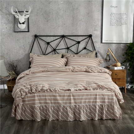 福丽莱全棉色织水洗棉四件套1.8m床（床裙款） 莫妮卡-咖