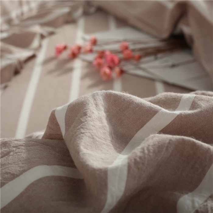 91家纺网 家纺一手货源 找家纺 福丽莱  全棉色织水洗棉四件套1.8m床（床裙款）莫妮卡-咖