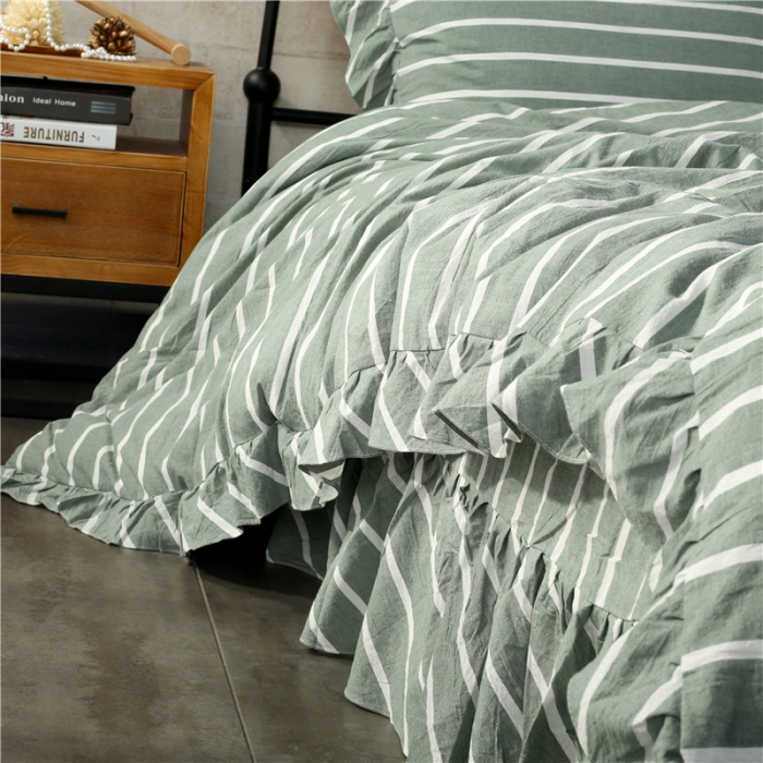 91家纺网 家纺一手货源 找家纺 福丽莱 全棉色织水洗棉四件套1.8m床（床裙款）莫妮卡-绿