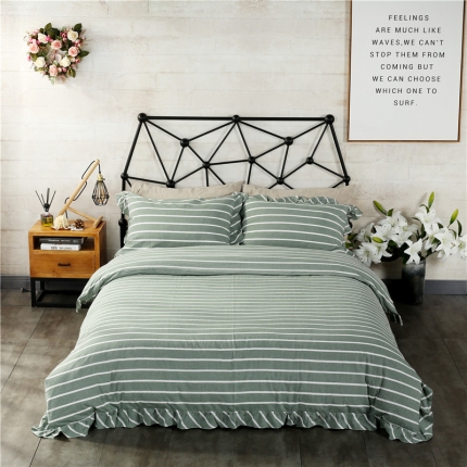 福丽莱 全棉色织水洗棉四件套1.8m床（床裙款）莫妮卡-绿