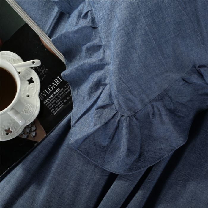 91家纺网 家纺一手货源 找家纺 福丽莱家纺 全棉色织水洗棉四件套1.8m床（床裙款）牛仔蓝