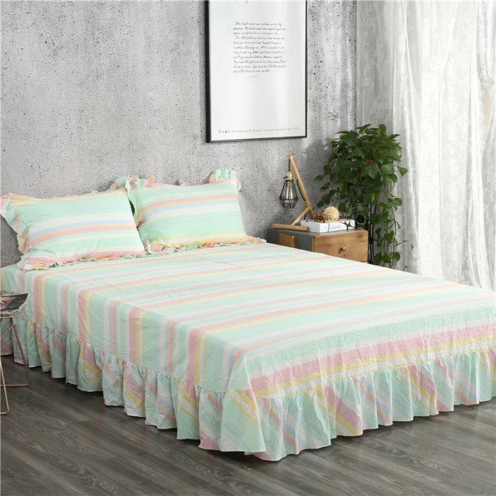 91家纺网 家纺一手货源 找家纺 福丽莱家纺 全棉色织水洗棉四件套1.8m床（床裙款）时光