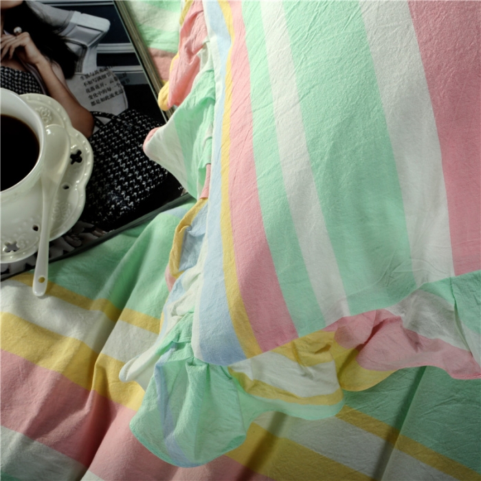 91家纺网 家纺一手货源 找家纺 福丽莱家纺 全棉色织水洗棉四件套1.8m床（床裙款）时光