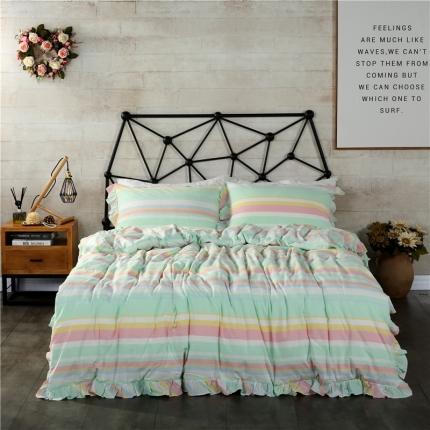 福丽莱家纺 全棉色织水洗棉四件套1.8m床（床裙款） 时光