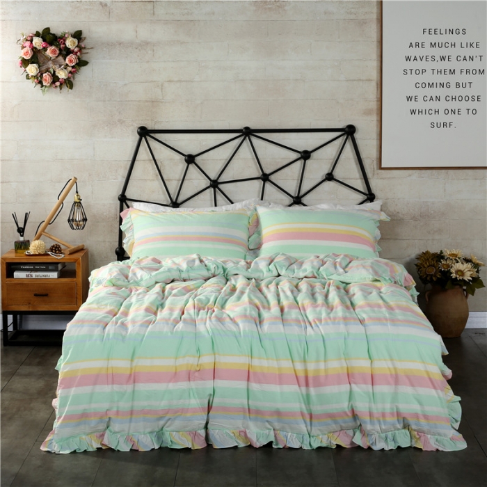 91家纺网 家纺一手货源 找家纺 福丽莱家纺 全棉色织水洗棉四件套1.8m床（床裙款）时光