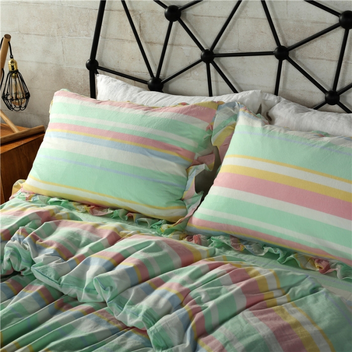 91家纺网 家纺一手货源 找家纺 福丽莱家纺 全棉色织水洗棉四件套1.8m床（床裙款）时光