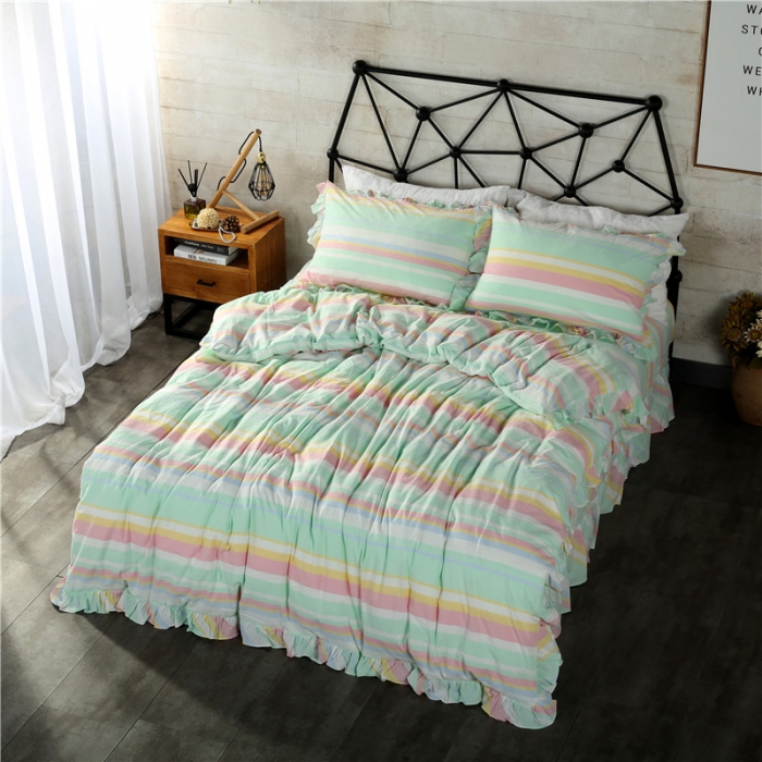 91家纺网 家纺一手货源 找家纺 福丽莱家纺 全棉色织水洗棉四件套1.8m床（床裙款）时光