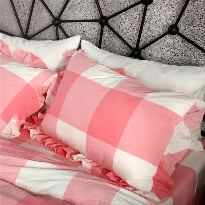 91家纺网 家纺一手货源 找家纺 福丽莱家纺 全棉色织水洗棉四件套1.8m床（床裙款）玉大格