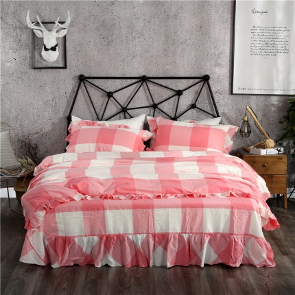 福丽莱家纺 全棉色织水洗棉四件套1.8m床（床裙款）玉大格