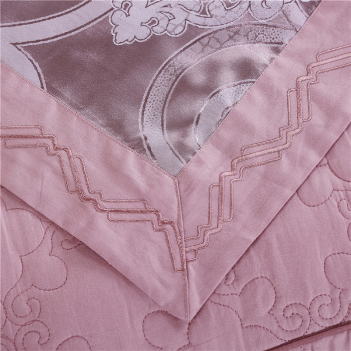 91家纺网 家纺一手货源 找家纺 福丽莱家纺 贡缎提花床裙四件套（单层）黛香-豆沙