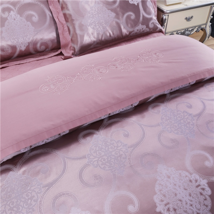 91家纺网 家纺一手货源 找家纺 福丽莱家纺 贡缎提花床裙四件套（单层）黛香-豆沙