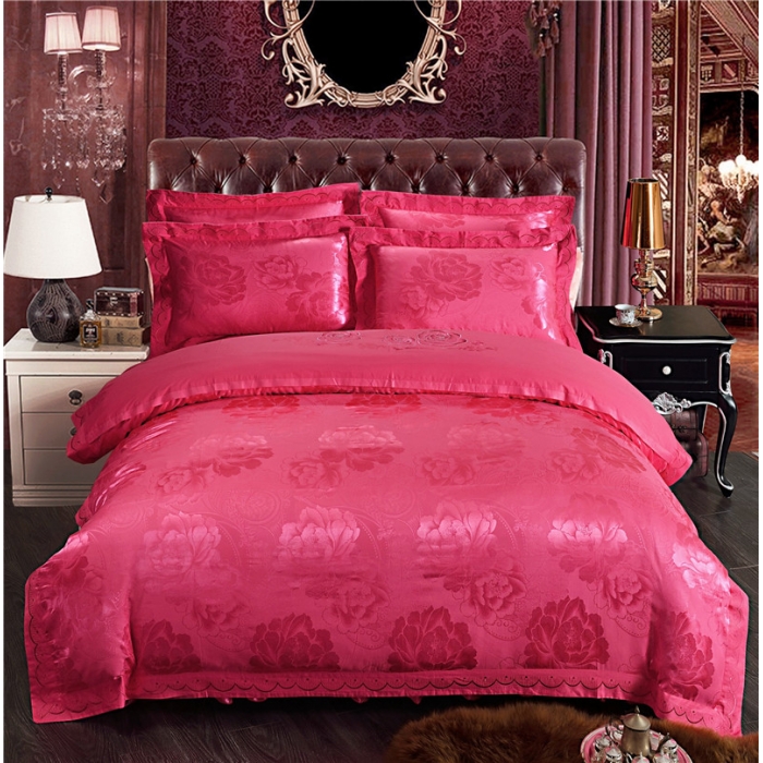 91家纺网 家纺一手货源 找家纺 福丽莱家纺 贡缎提花床裙四件套（单层）国色佳人