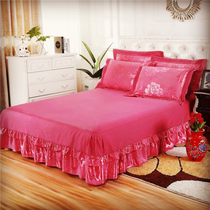 91家纺网 家纺一手货源 找家纺 福丽莱家纺 贡缎提花床裙四件套（单层）国色佳人