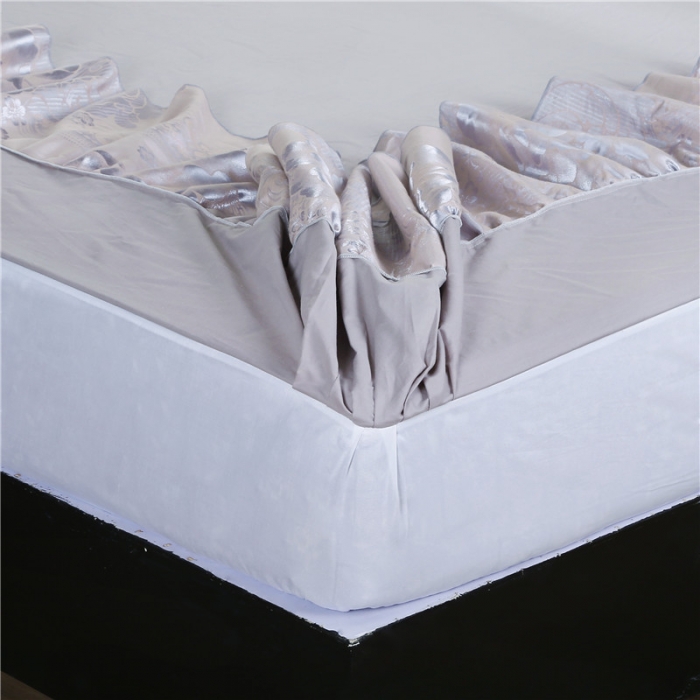 91家纺网 家纺一手货源 找家纺 福丽莱家纺 贡缎提花床裙四件套（单层）花团锦簇-银灰