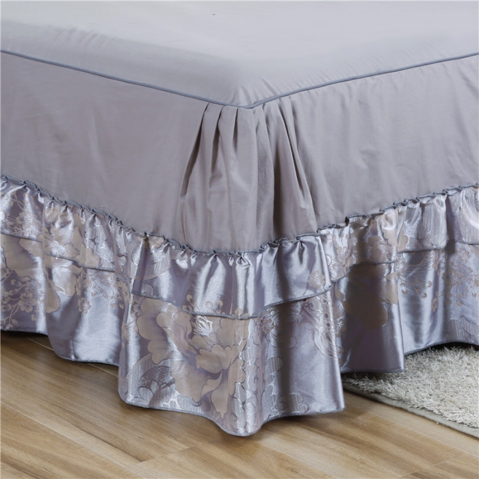 91家纺网 家纺一手货源 找家纺 福丽莱家纺 贡缎提花床裙四件套（单层）花团锦簇-银灰