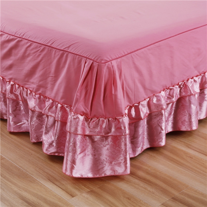 91家纺网 家纺一手货源 找家纺 福丽莱家纺 贡缎提花床裙四件套（单层）花团锦簇-粉玉