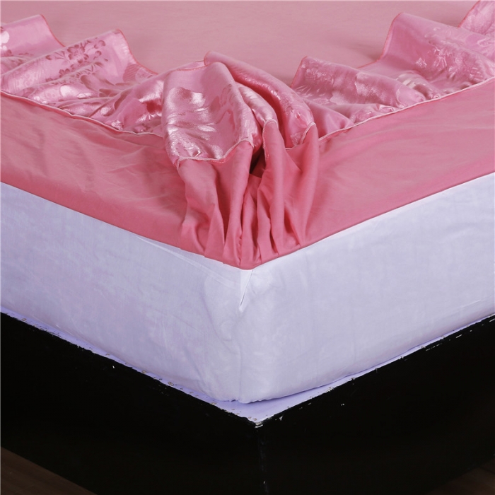 91家纺网 家纺一手货源 找家纺 福丽莱家纺 贡缎提花床裙四件套（单层）花团锦簇-粉玉