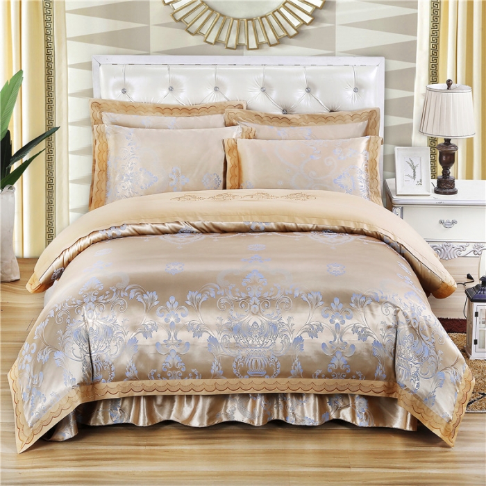 91家纺网 家纺一手货源 找家纺 福丽莱家纺 贡缎提花床裙四件套（单层）玛格丽特-金兰