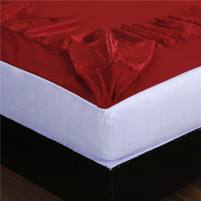 91家纺网 家纺一手货源 找家纺 福丽莱家纺 贡缎提花床裙四件套（单层）玫瑰风情-大红