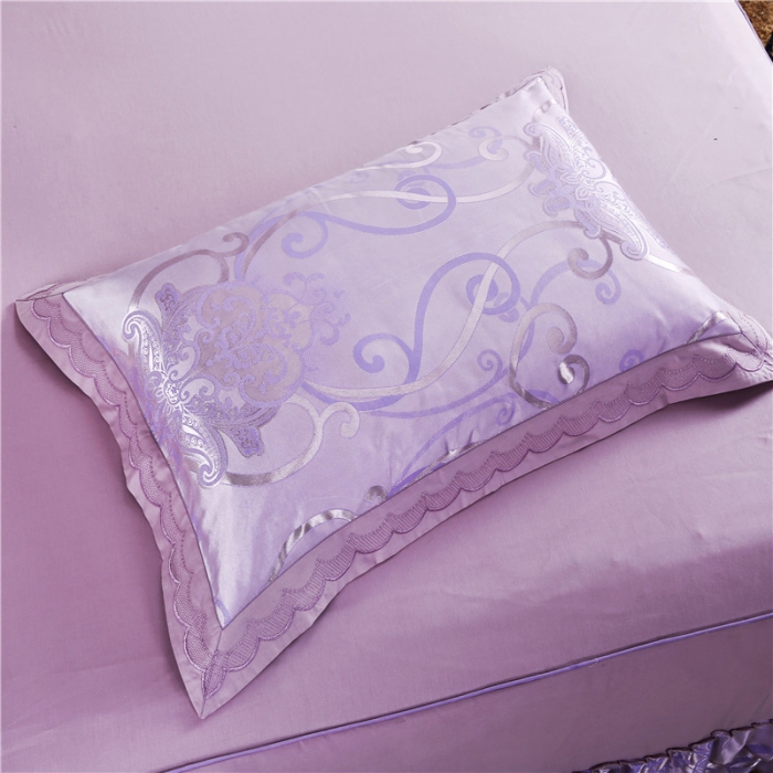 91家纺网 家纺一手货源 找家纺 福丽莱家纺 贡缎提花床裙四件套（单层）浅芳菲-粉紫