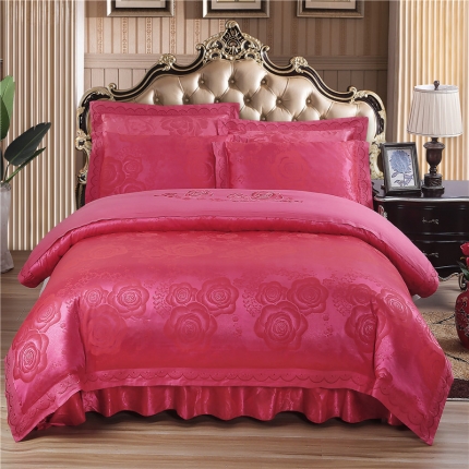 福丽莱家纺 贡缎提花床裙四件套（单层）喜上眉梢-砖红
