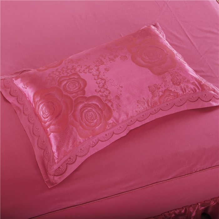 91家纺网 家纺一手货源 找家纺 福丽莱家纺 贡缎提花床裙四件套（单层）喜上眉梢-砖红