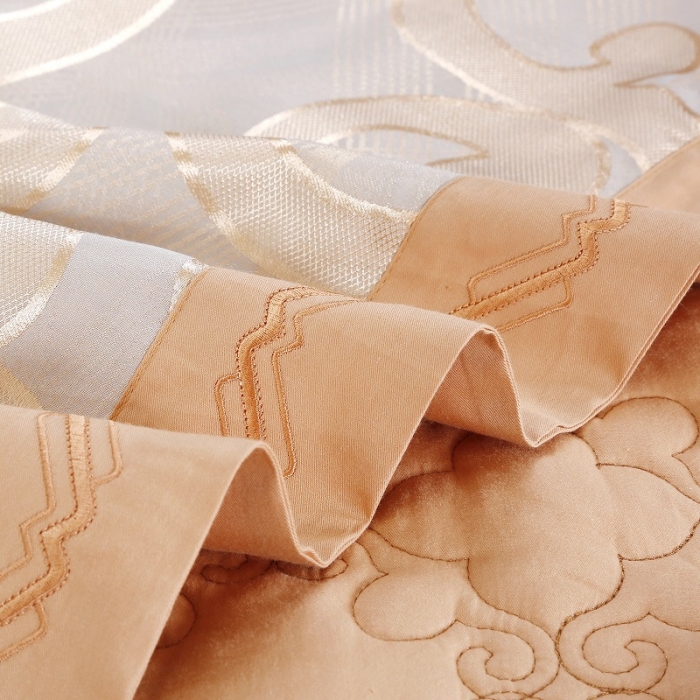 91家纺网 家纺一手货源 找家纺 福丽莱家纺 贡缎提花床裙四件套（单层）仙境青色