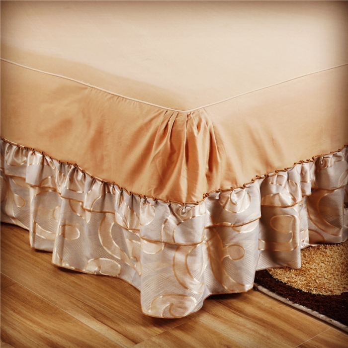 91家纺网 家纺一手货源 找家纺 福丽莱家纺 贡缎提花床裙四件套（单层）仙境青色