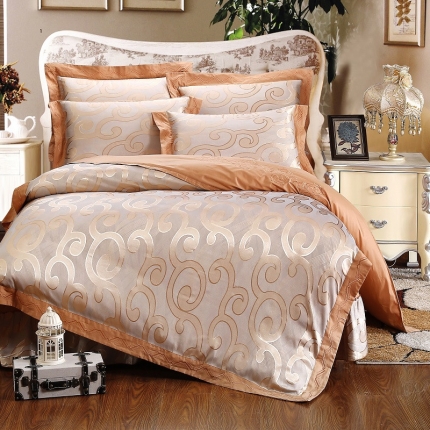 福丽莱家纺 贡缎提花床裙四件套（单层）仙境青色