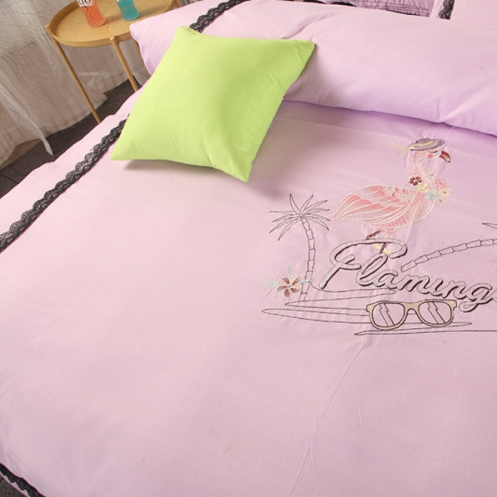 91家纺网 家纺一手货源 找家纺 福丽莱家纺 2019新款针织棉四件套 火鸟魅惑紫